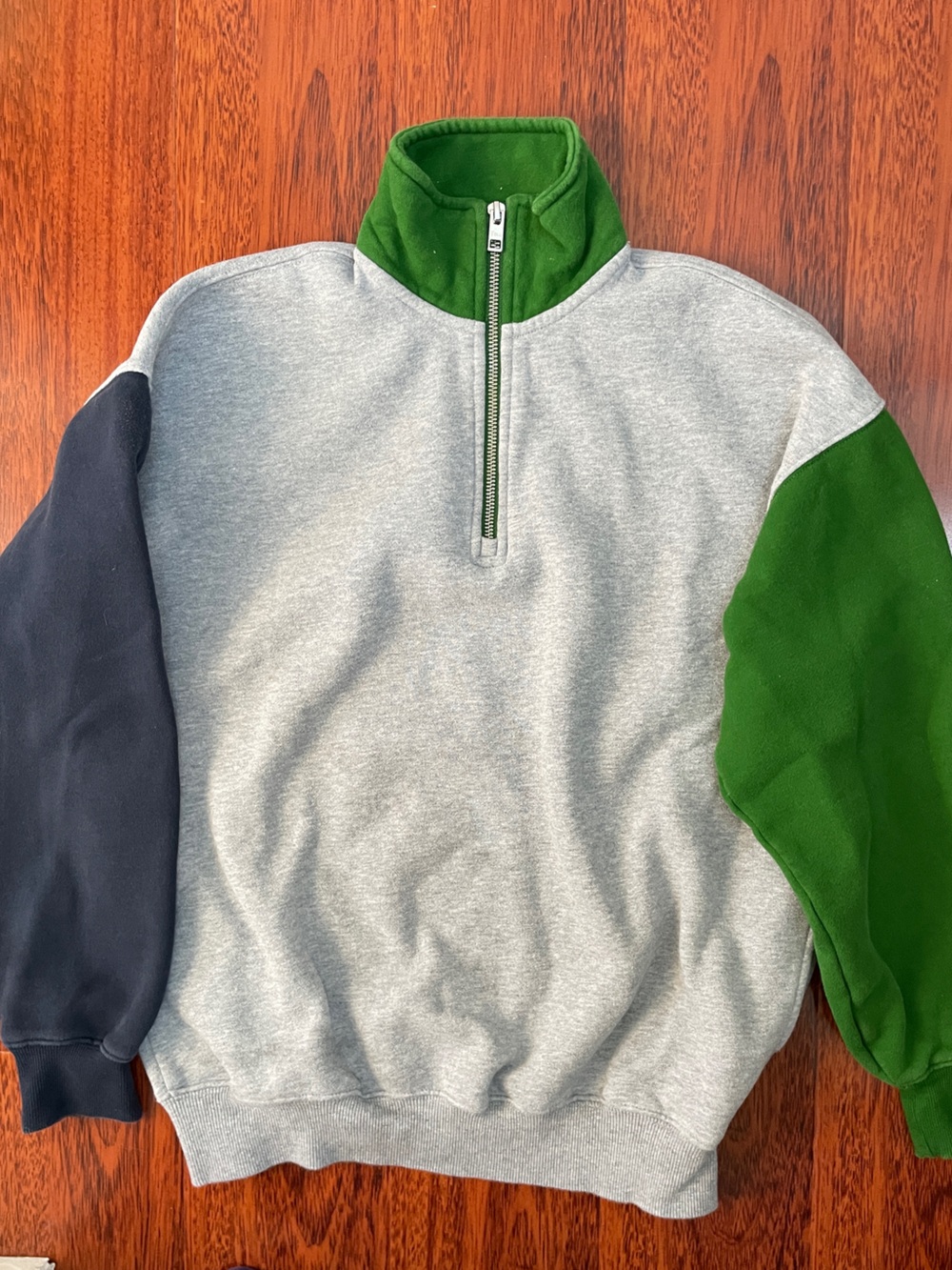 TNA Half-Zip Colorblock Sweater in Gray, Green & Black